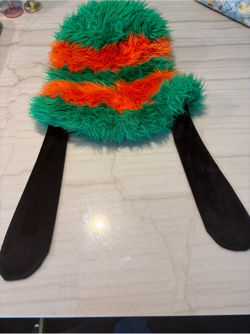 Disney Green and Orange Faux Fur Fuzzy Goody Earflap Hat with Long  Black Ears.